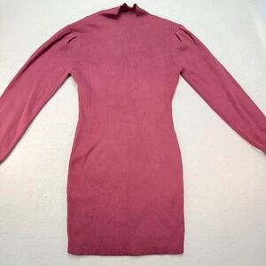 Ribbed Bodycon Burgundy Mini Dress Mock Neck Long Sleeve Fitted XL, Soft‎